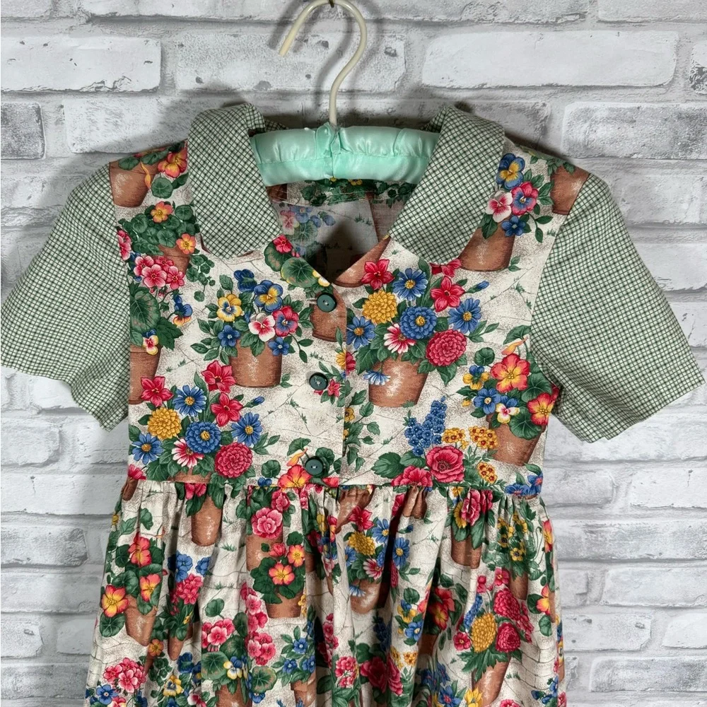 Children’s Garden Floral Print Green Cotton Dress